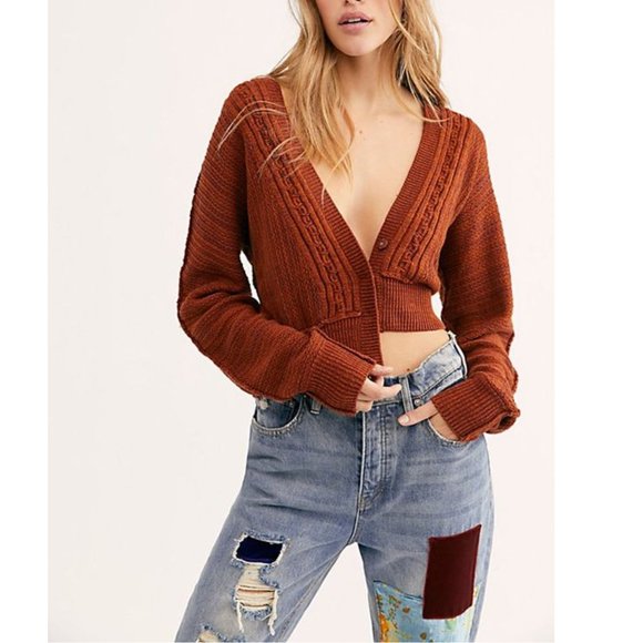 Free People Sweaters - FREE PEOPLE Moon River Cropped Cardigan, Brown